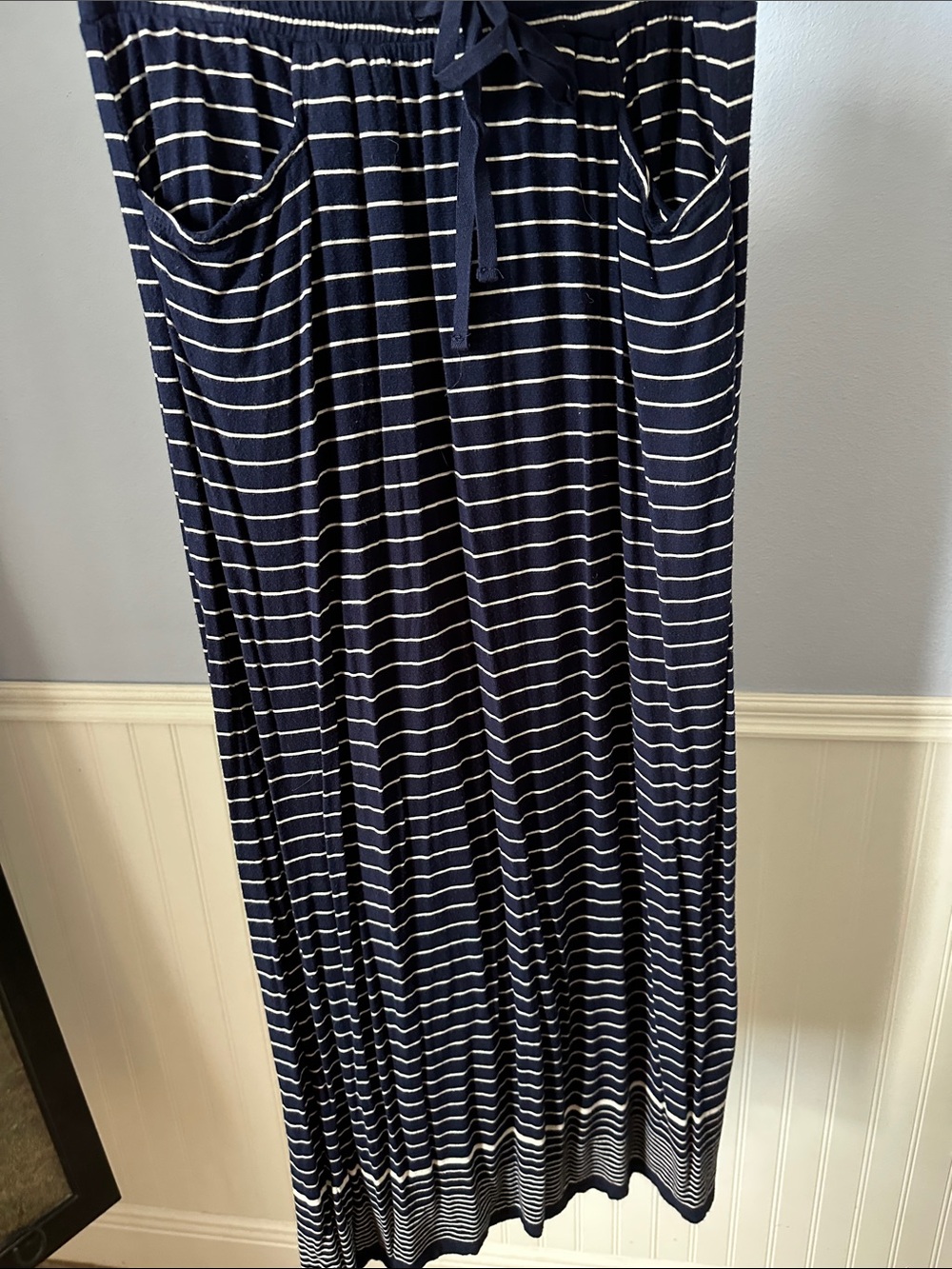 Max Studio Navy and White Striped Maxi Skirt